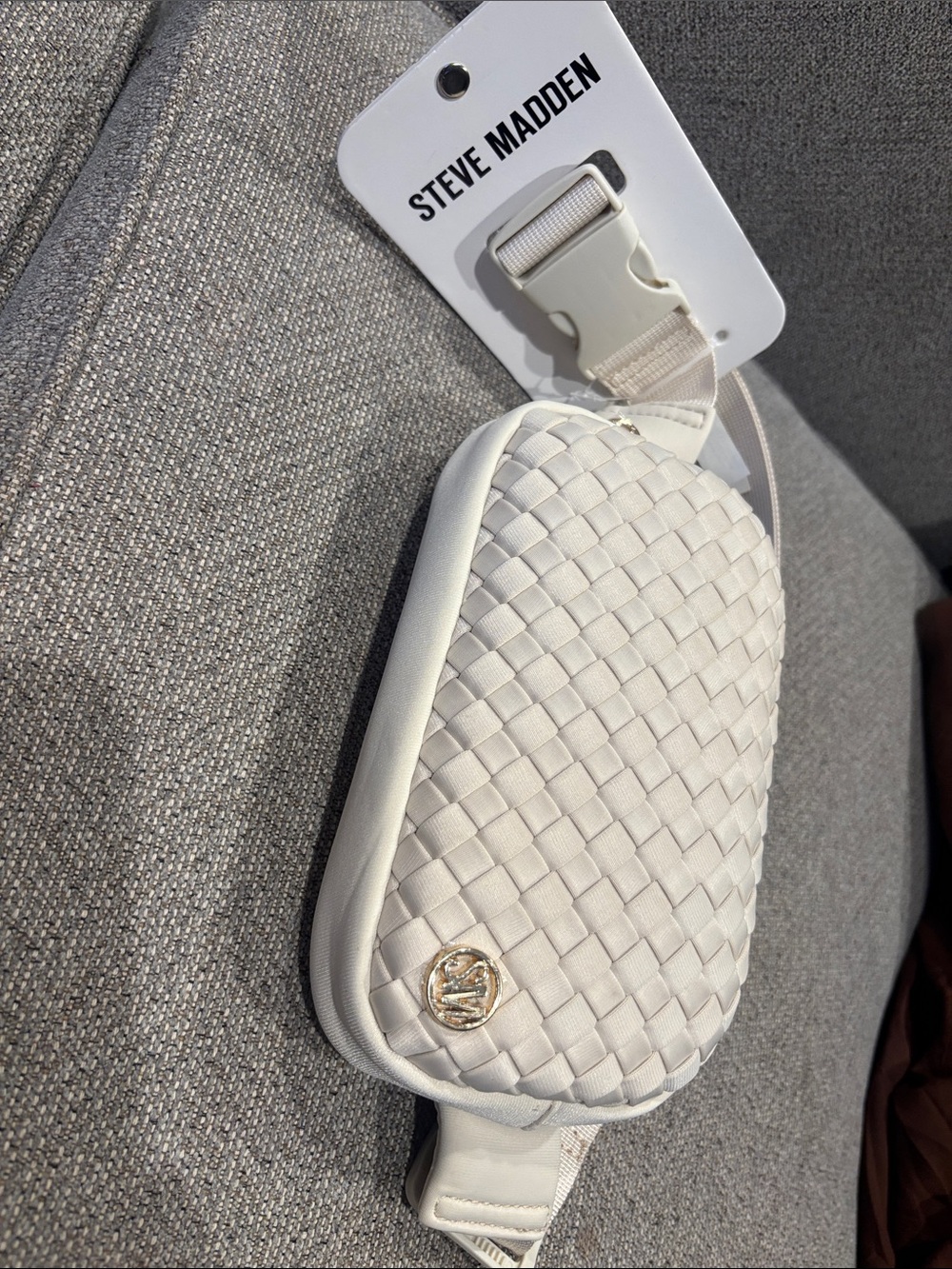 Steve Madden Cream Woven Crossbody Belt Bag
